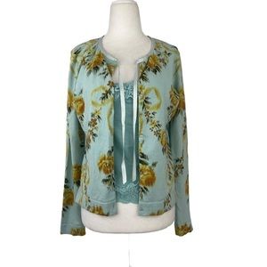 𝅺parfait FLORAL PRINT SHEER BACK CARDIGAN WITH W.D.N.Y. SILK‎ SHELL